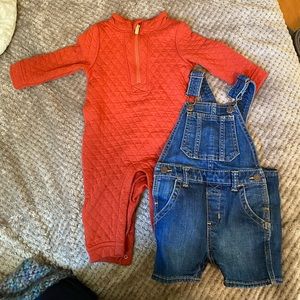 Baby Bundle- Baby Gap overall shorts &Old  Navy Long Sleeve Quilted One Piece